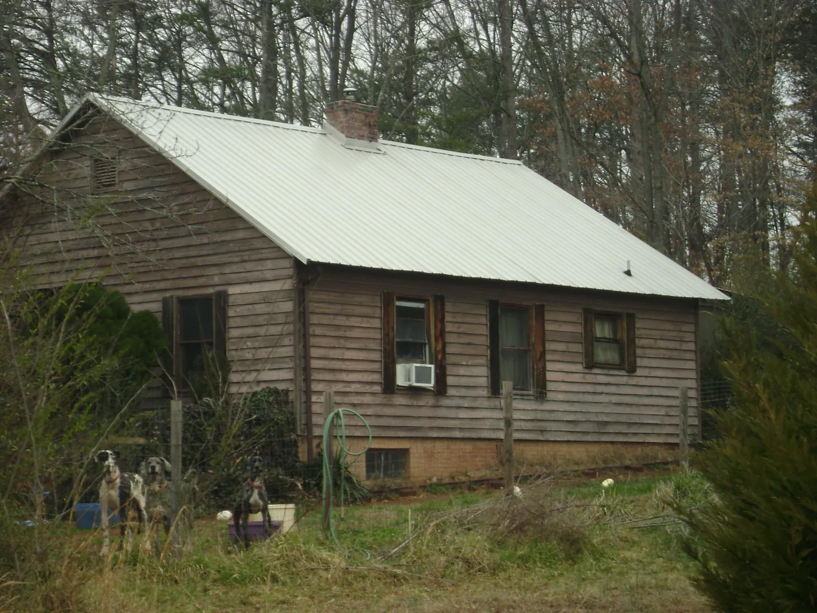 White metal roof on an old wood sided farmhouse, from a Asphalt Shingle Roof Repair job in North